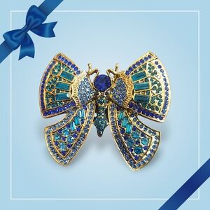 Blue Rhinestone Golden Butterfly Brooch